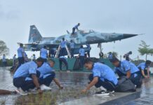 Lanud Raja Haji Fisabilillah Gelar Kerja Bakti Sambut HUT TNI Angkatan Udara Ke-80