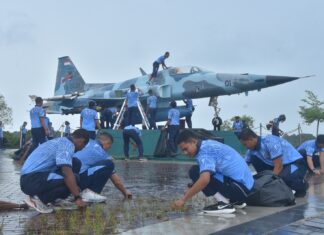 Lanud Raja Haji Fisabilillah Gelar Kerja Bakti Sambut HUT TNI Angkatan Udara Ke-80