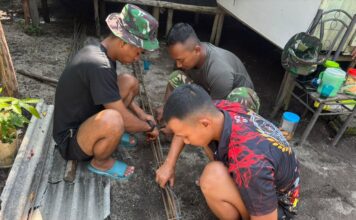 Gotong Royong Satgas TMMD ke-129 Bangun RTLH Bersama Masyarakat di Bintan