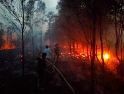 Para Babinsa Koramil 02/Bintim, Damkar Toapaya dan Warga Padamkan Kebakaran Lahan