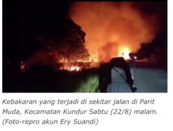 Kebakaran Hanguskan Lahan di Parit Muda Kundur, Api Hampir Tutup Akses Jalan