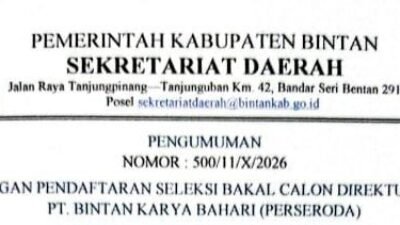 Pendaftaran Dirut PT Bintan Karya Bahari (Perseroda) Diperpanjang Lagi
